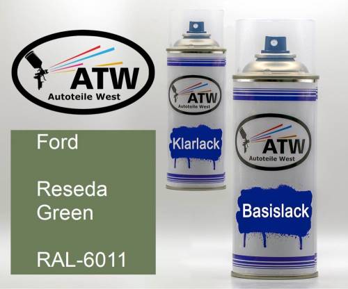 Ford, Reseda Green, RAL-6011: 400ml Sprühdose + 400ml Klarlack - Set, von ATW Autoteile West.